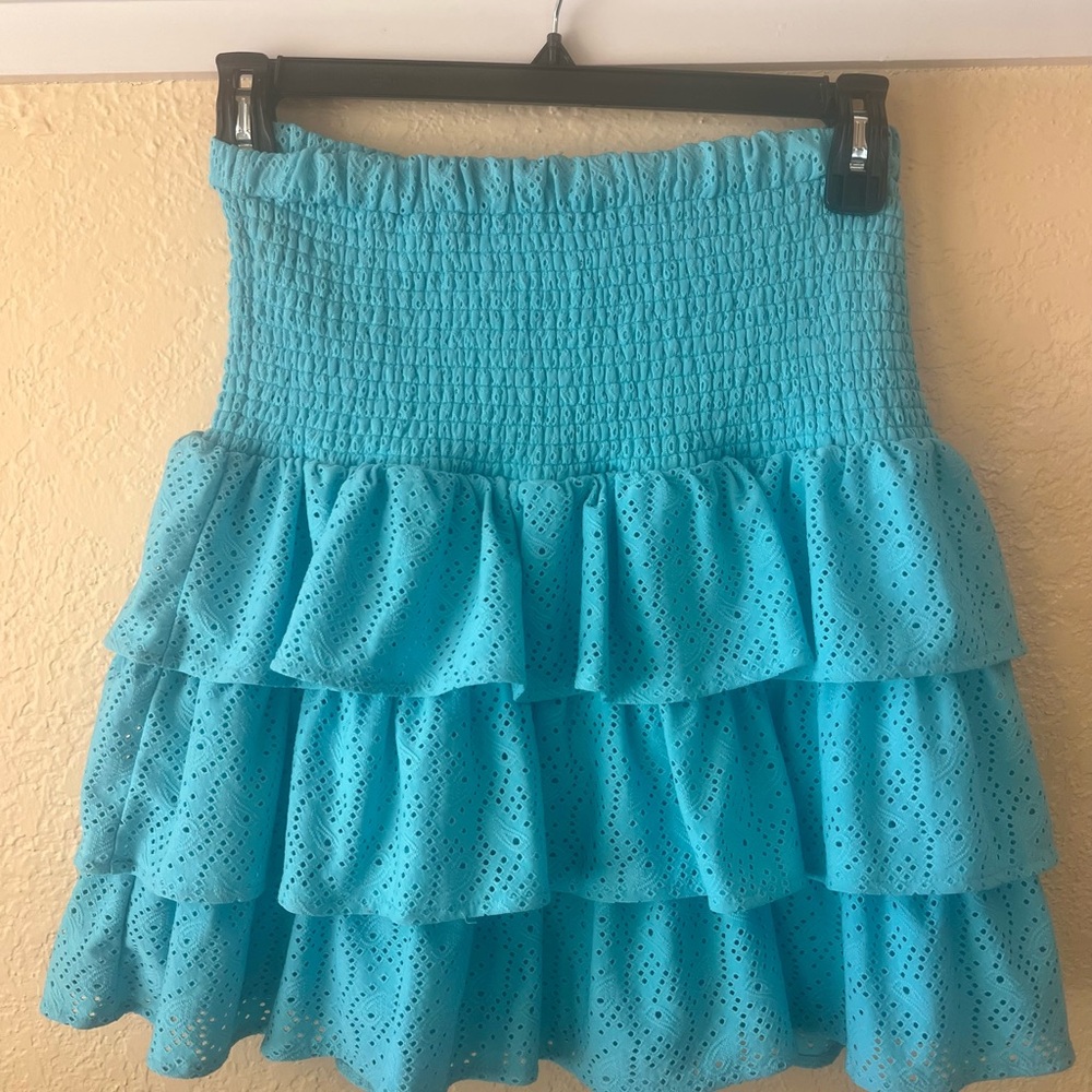 NWT Michael Kors Turquoise Layered Eyelet Skirt, Size M, MSRP $110